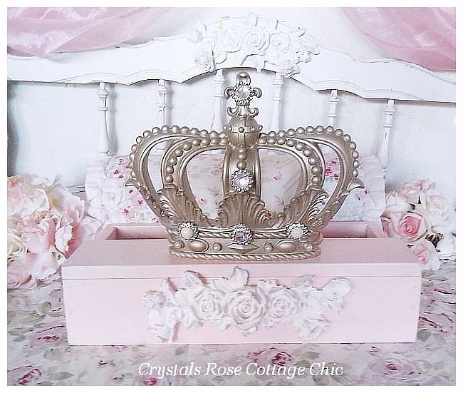 French Champagne Distressed Pink Rose Bed Crown Teester
