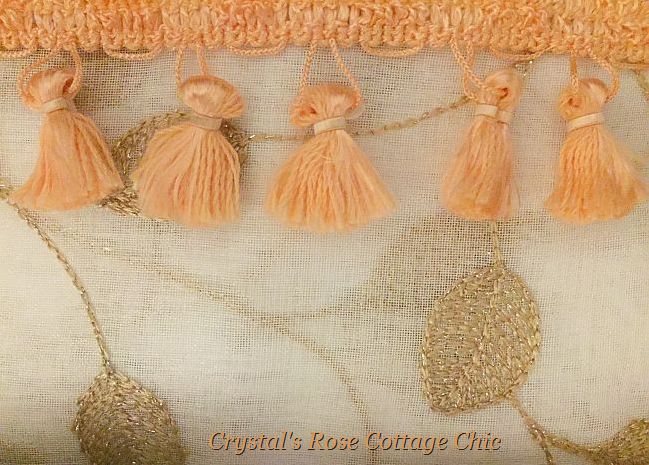 84" Gold Leaf Embroidered White Sheers with Tassel Trim