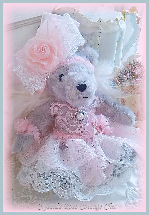 Shabby Pink Rose Delight Angel Bear