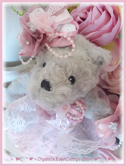Grey Bear with Pink & Dusty Rose