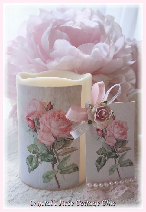 Vintage Rose Ivory LED Candle and Rose Gift Tag