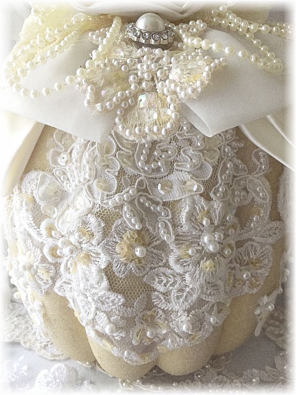 Beautiful Ivory Lace Covered Pumpkin