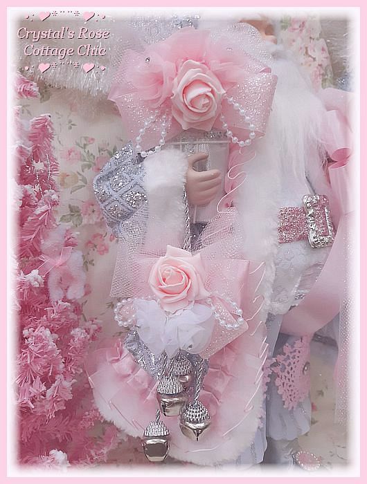 Shabby Chic Pink & Silver Standing Santa 20"