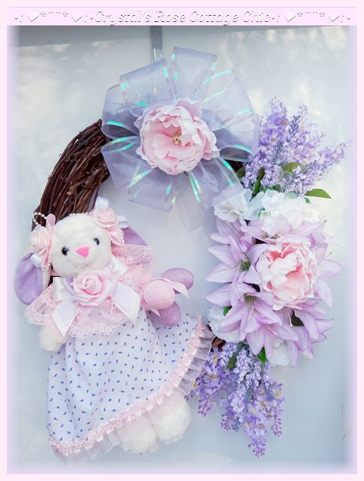 Shabby Chic Lilac Pink Easter Bunny Wreath