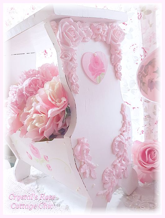 Shabby Chic Pink Rose Magazine Rack End Table