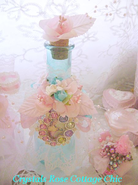 Romantic Aqua Glass Bejeweled Marie Antoinette Bottle