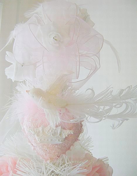 Shabby Pink Heart with Dove of Peace French Chic Crown Ornament