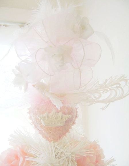 Shabby Pink Heart with Dove of Peace French Chic Crown Ornament