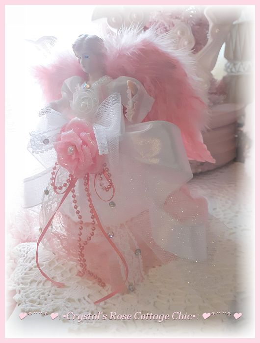 Petite Angel Tree Topper with Fluffy Wings..Free Shipping