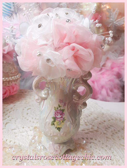2 Pearlescent Mini Victorian Pink Rose Arrangement...