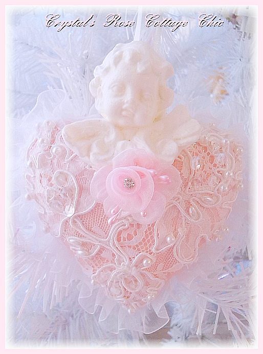 Shabby Pink Victorian Heart with Lace & Cherub