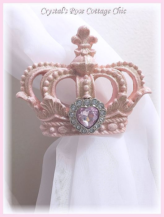 Pair of Pink Princess Crown Holdbacks....Color& Finish  Choices