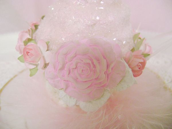 Pink Rose Cupcake Bird Ornament