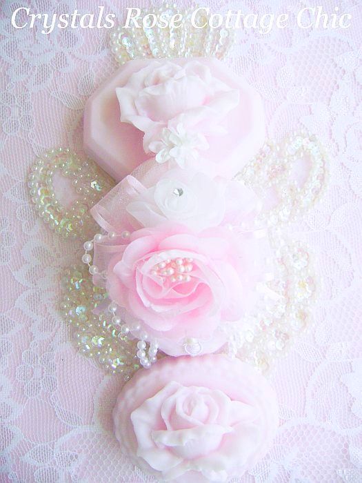 Pair of  Shabby Pink Chic Rose Decorative Soaps