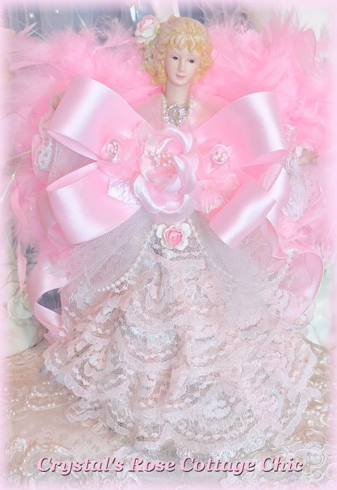 Beautiful Pink Ruffles and Roses Angel Topper