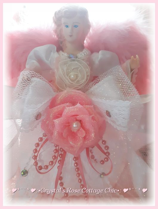 Petite Angel Tree Topper with Fluffy Wings..Free Shipping