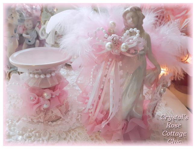 Pink Feather Wing Pearlescent Glaze Angel with Free Stand..Free ship