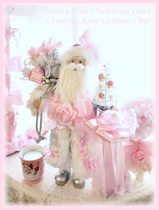 20" Pink, White & Silver Sparkle Santa..Free Ship