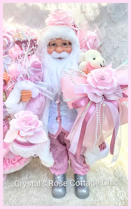Pink Santa with Teddy...Free Shipping