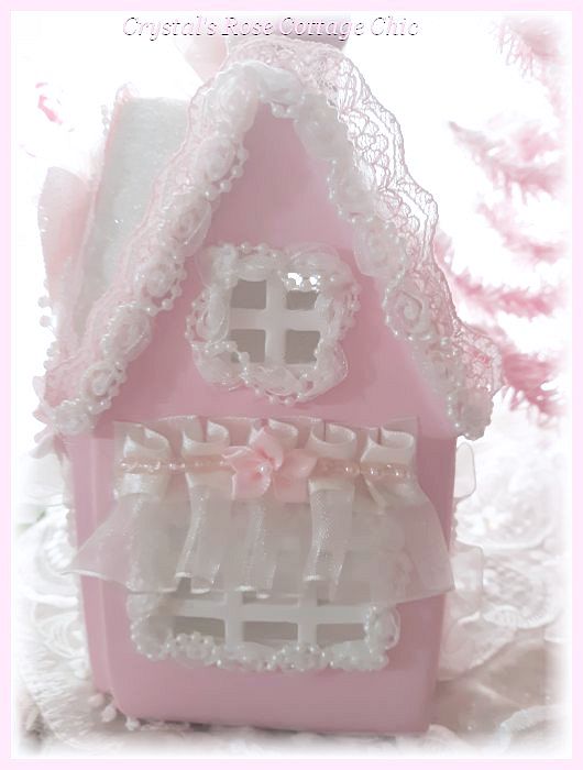 Light Up Shabby Pink Christmas Cottage with Free Tree