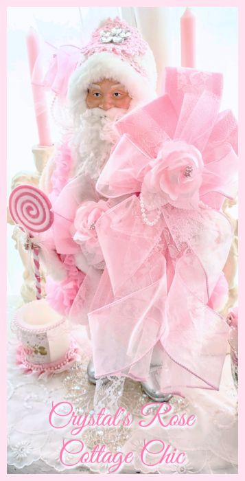 Pink White candy rhinestone Santa