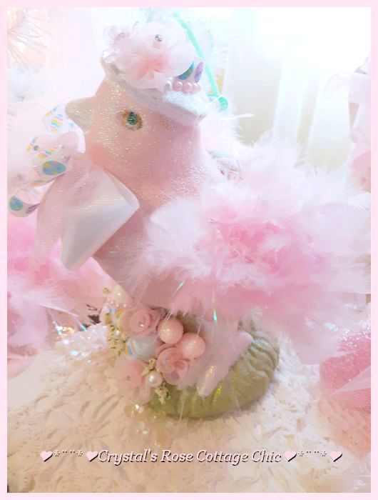 Pink Glitter Easter Chick with Feathery Wings