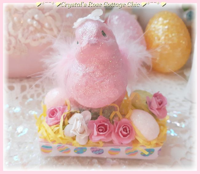 Precious Pink Fluffy Wing Easter Chick ...Free Shipping