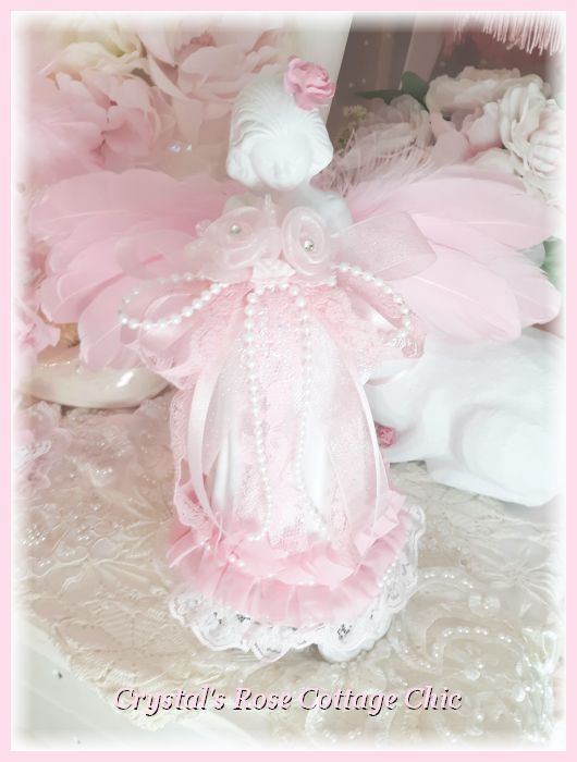 Sweet Shabby Pink Wing Angel with Vintage Stand