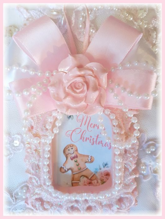 Sweet Pink Gingerbread Man Ornament..FREE SHIPPING