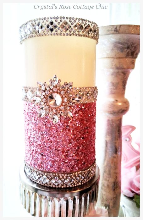 Rhinestone Sparkle Pink Glitter LED Candle