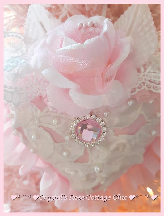 Vintage Lace Pink Rose Heart Ornament...Free Shipping
