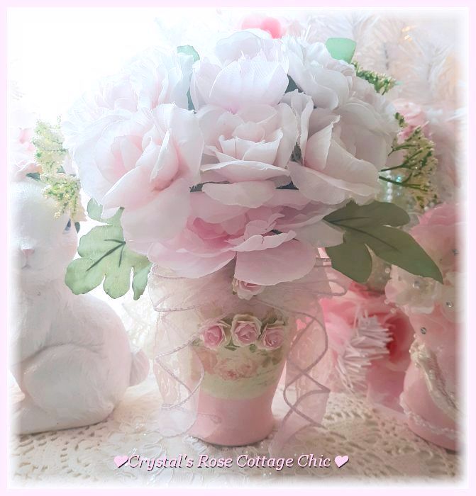Light Pink Peony Arrangement in Pink Glitter Vase with French Rose Label