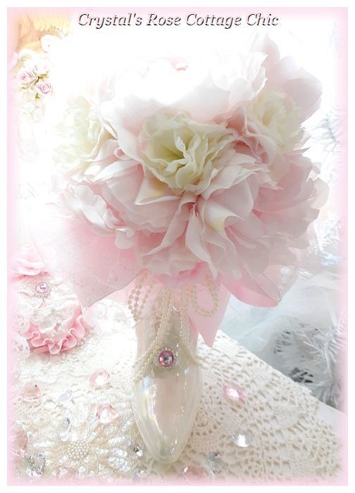 Pink Peony Flower Arrangement in Pearlescence Victorian Boot