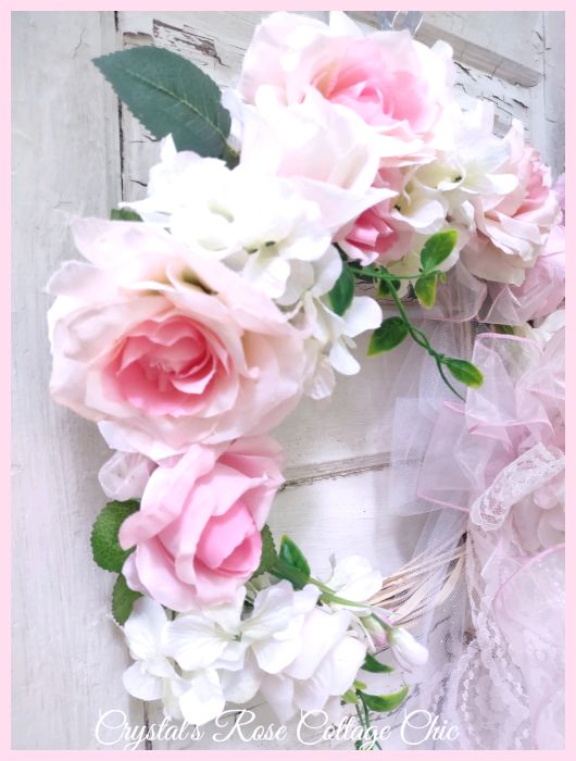 Pretty Pink Rose Cottage Wreath