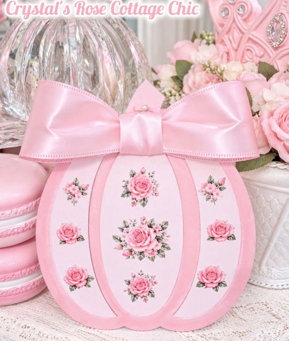Pink Pumpkin Cut Out with Roses and Bow...Free Shipping