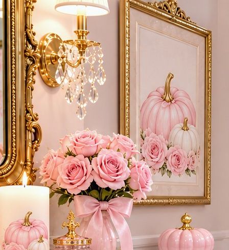Pink Pumpkin and Pink Roses Print