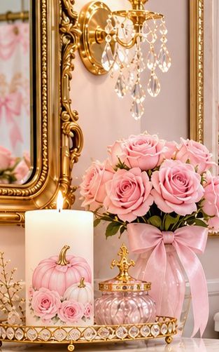 Pink Pumpkin and Roses Candle