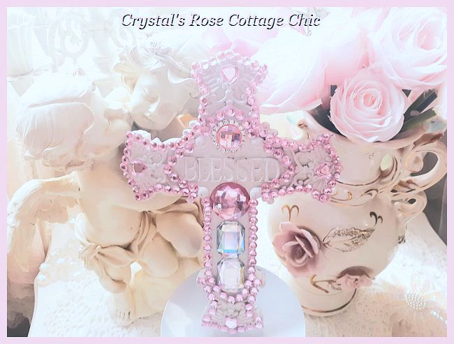 Pink Rhinestone Shabby Chic Blessed Cross...Free Shipping