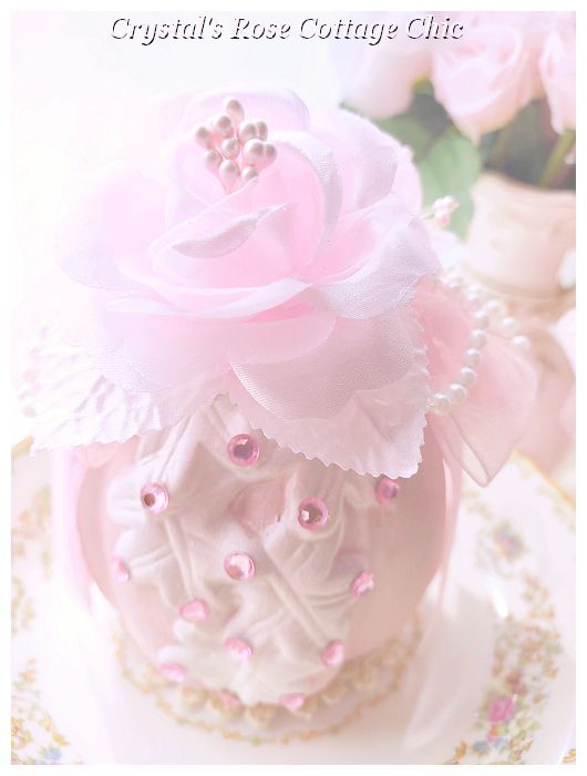 Shabby Pink Rose Pumpkin Rhinestone Sparkles