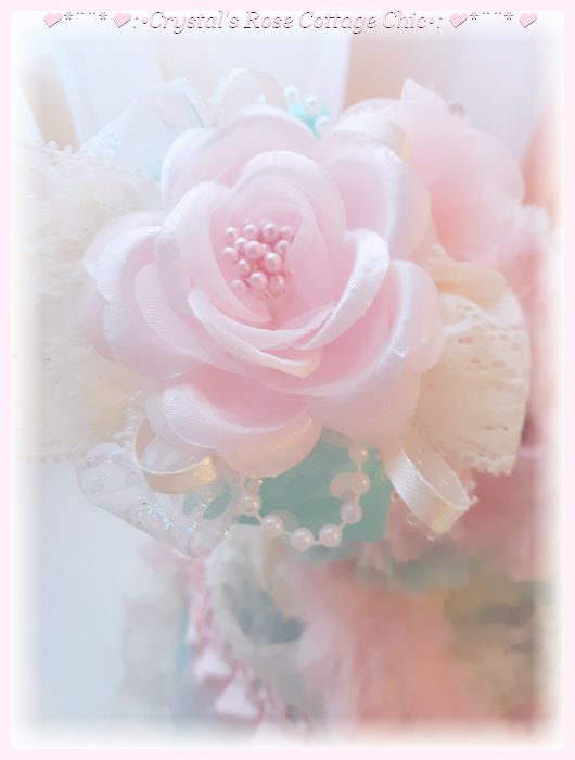 Aqua Pink Rose Ivory Bear...Free Shipping