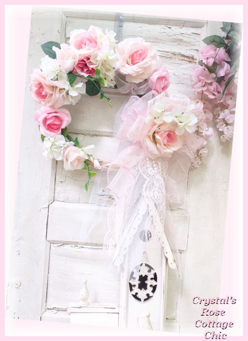 Pretty Pink Rose Cottage Wreath