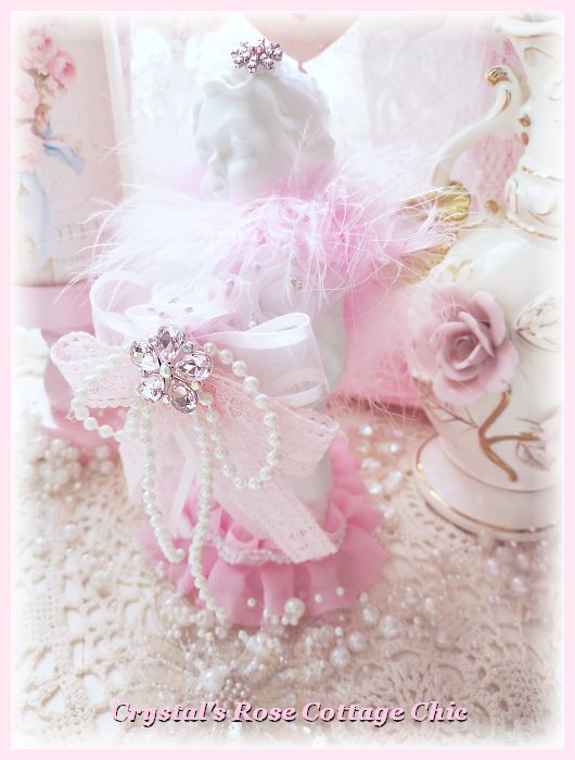 Pink cottagecore Decor Angel cherub roses rhinestone 
