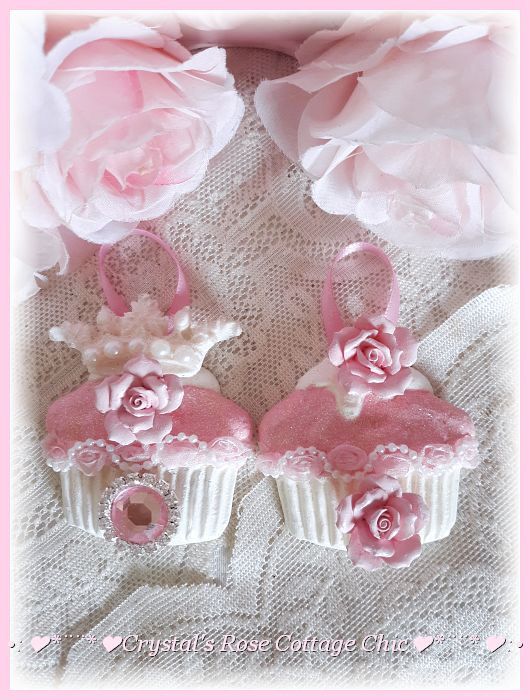 Pink Rhinestone & Roses Princess Cupcake Ornaments