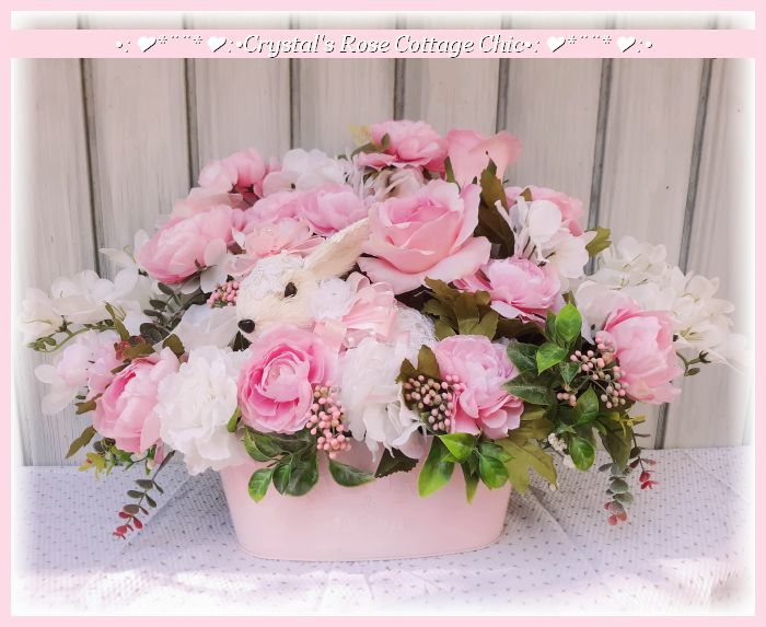 Beautiful Pink Rose Easter Bunny Floral Arrangement/Centerpiece Restocked