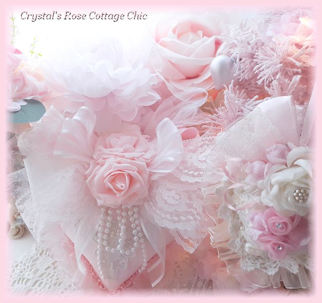 Shabby Rose Pink Lace Valentine's Day Heart 12"...Free shipping
