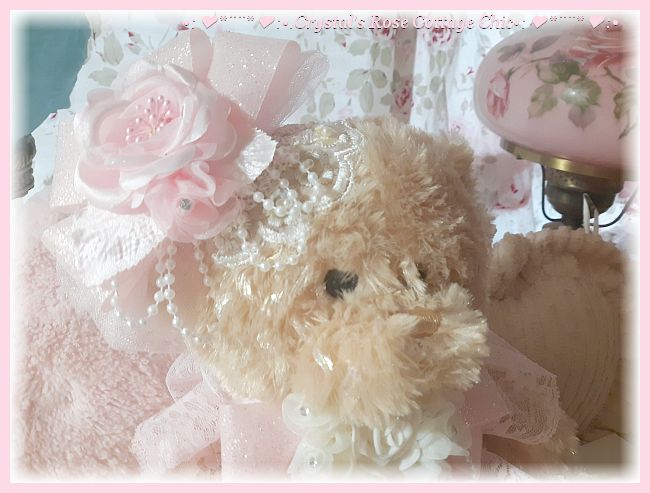 Boutique Bear Pink Rose Lace Shabby Chic