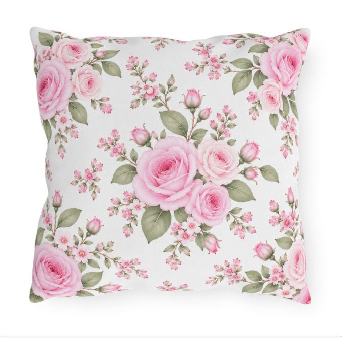 Pretty Pink Rose Outdoor Throw Pillow Reversible Free Shipping
