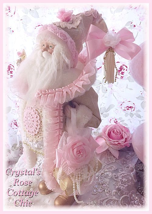 Shabby Pink Doily & Roses Santa