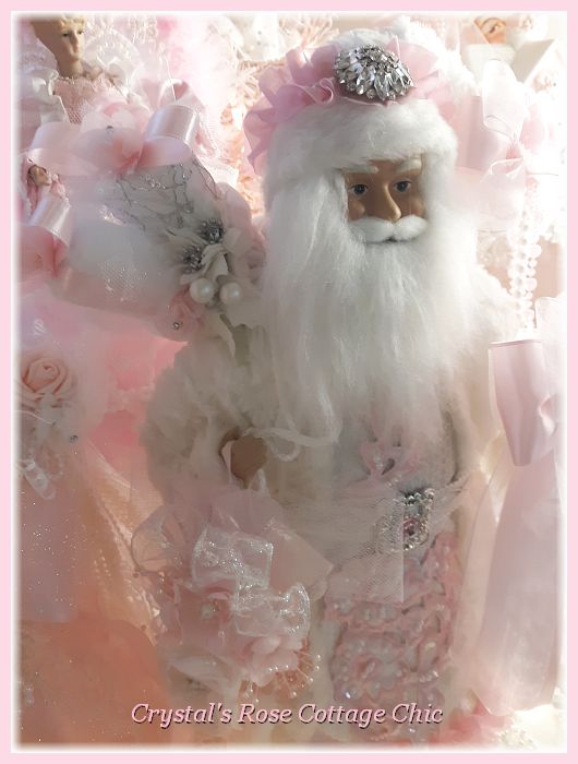 Dazzling Pink Rose Rhinestone Santa
