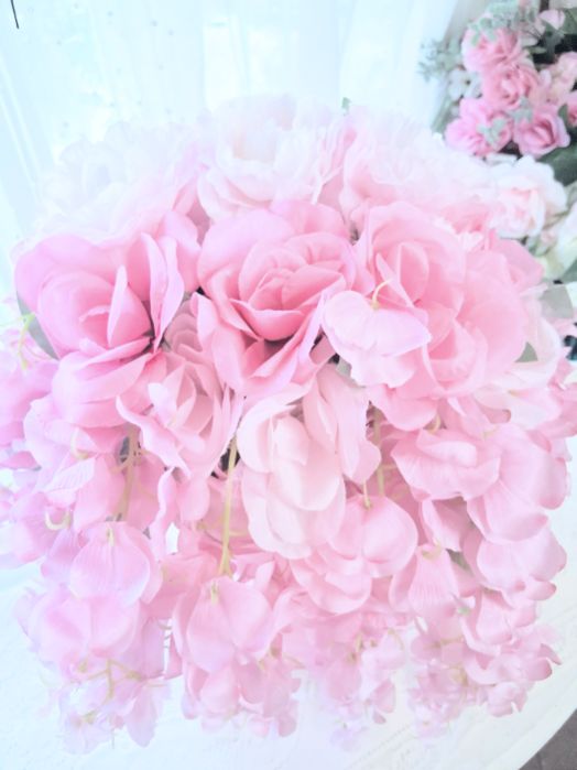 Cutom Pink Vintage Urn Pink Wisteria Pink Roses Floral Arrangement